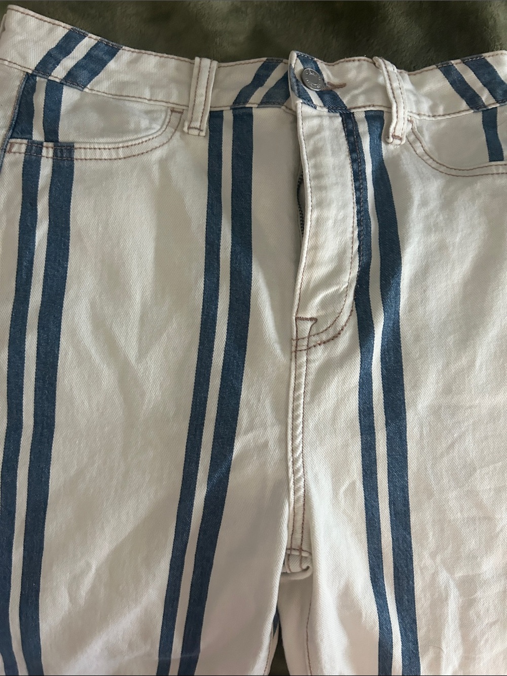 Cello Men's Cream Jeans with Blue Vertical Stripes